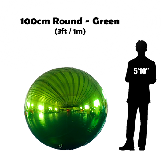 100cm Big Green ball beside 5'10 guy silhouette