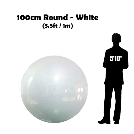 100 cm Big White ball beside 5'10 guy silhouette
