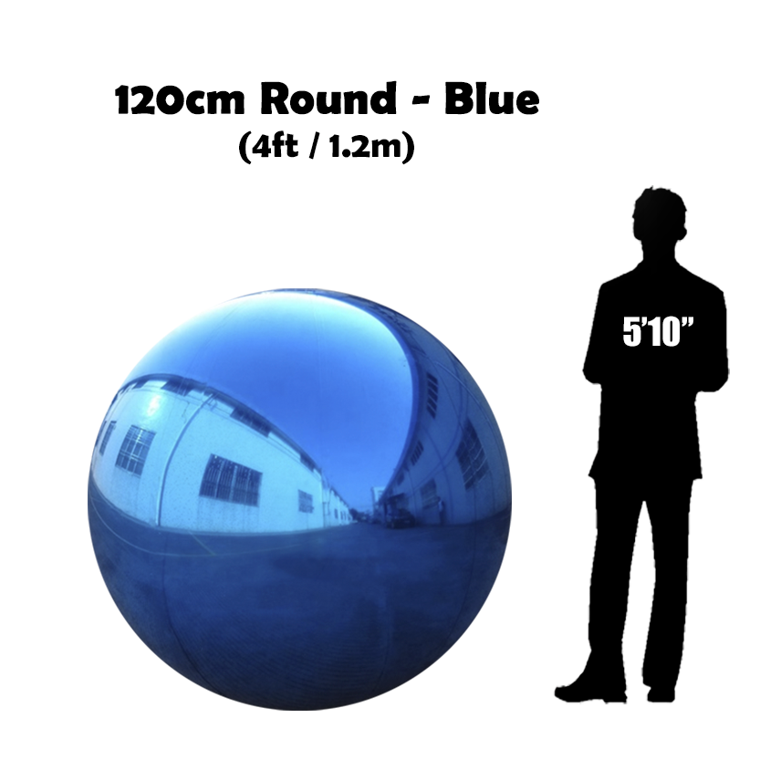 120 cm Big Blue ball beside 5'10 guy silhouette