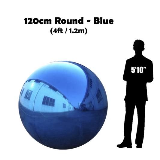 120 cm Big Blue ball beside 5'10 guy silhouette