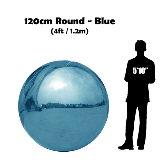 120 cm Big light blue ball beside 5'10 guy silhouette