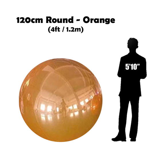 120 cm Big Orange ball beside 5'10 guy silhouette