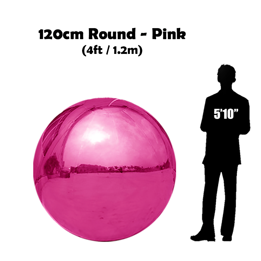120 cm Big Pink ball beside 5'10 guy silhouette