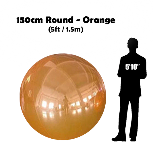 150 cm Big orange ball beside 5'10 guy silhouette