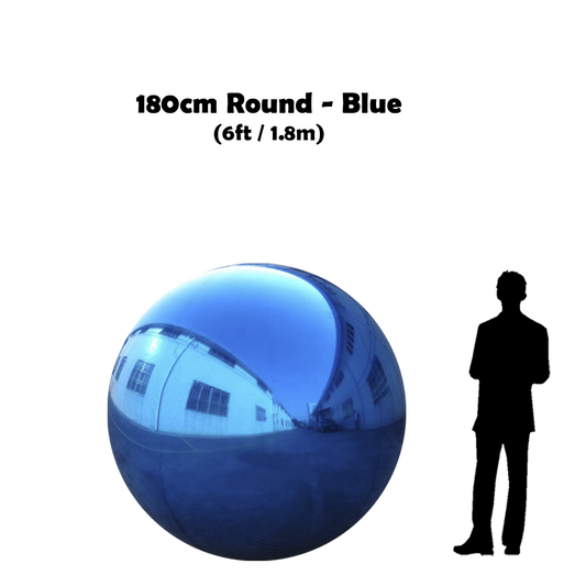 180 cm Big Blue ball beside 5'10 guy silhouette