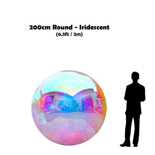200cm Big iridescent ball beside 5'10 guy silhouette