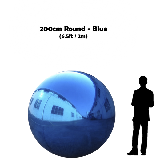 200 cm Big Blue ball beside 5'10 guy silhouette