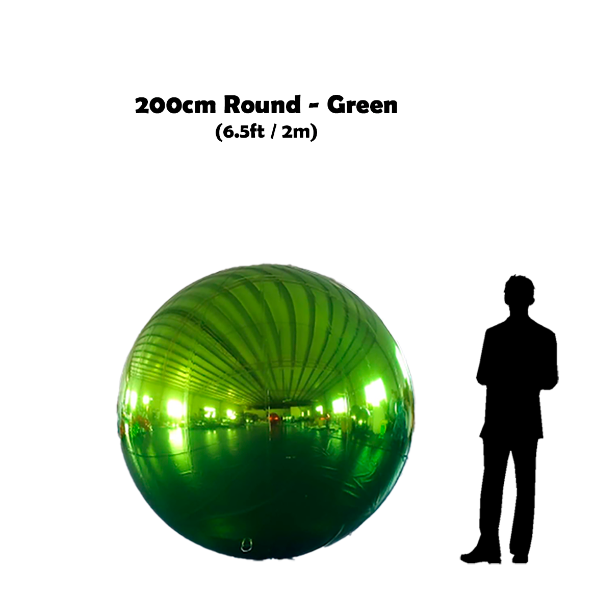 200cm Big Green ball beside 5'10 guy silhouette