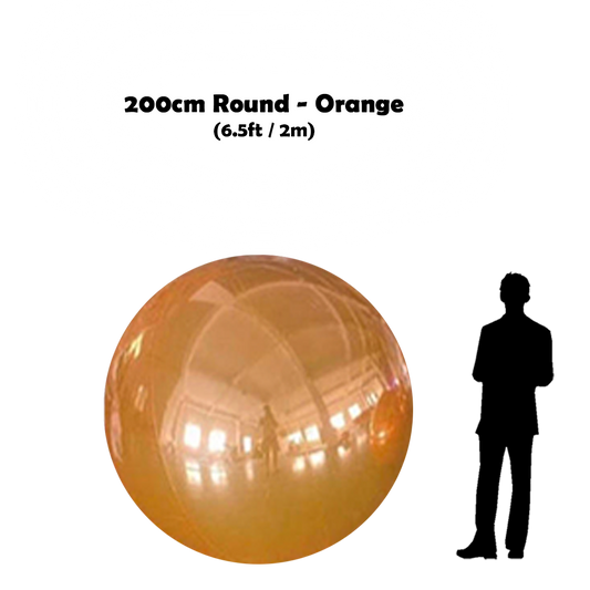 200 cm Big orange ball beside 5'10 guy silhouette