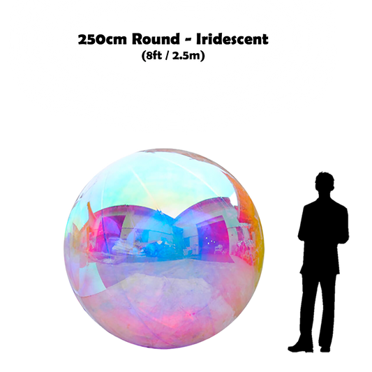 250cm Big iridescent ball beside 5'10 guy silhouette