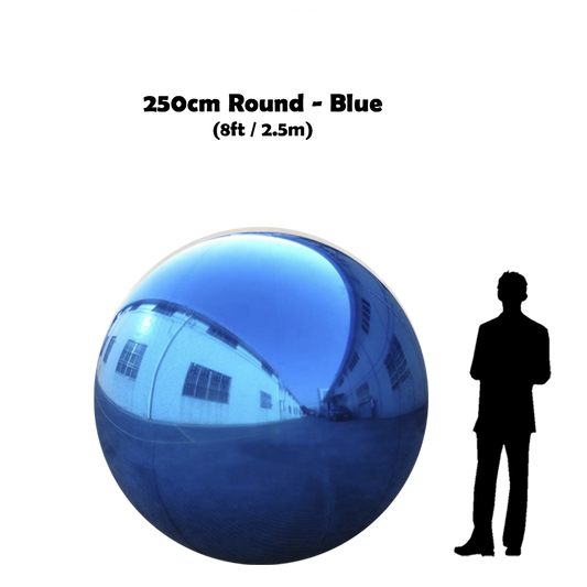 250 cm Big Blue ball beside 5'10 guy silhouette