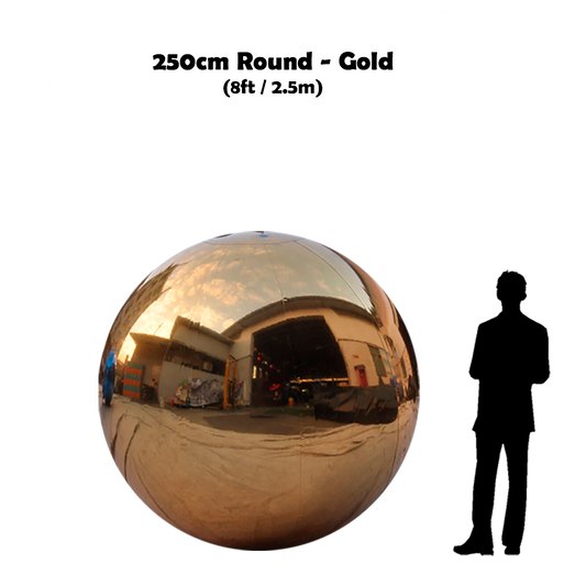 250cm Big gold ball beside 5'10 guy silhouette