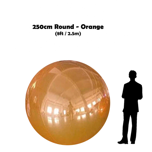 250 cm Big orange ball beside 5'10 guy silhouette