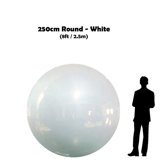 250  cm Big White ball beside 5'10 guy silhouette