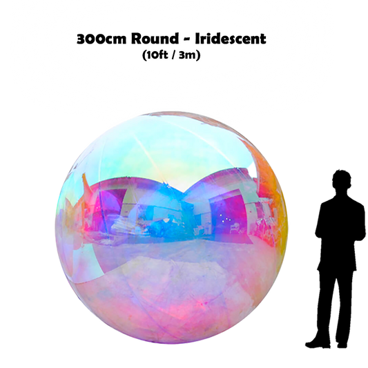 300cm Big iridescent ball beside 5'10 guy silhouette
