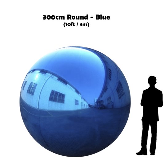 300 cm Big blue ball beside 5'10 guy silhouette