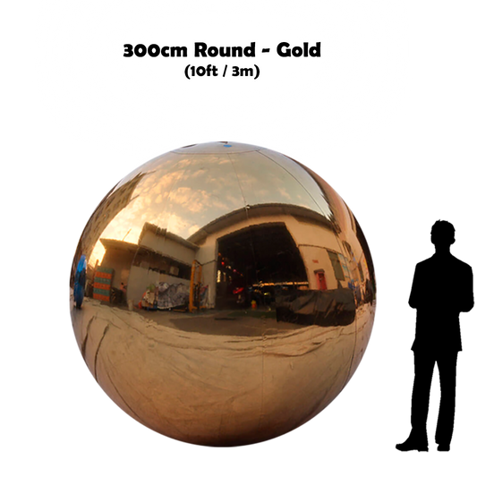300cm Big gold ball beside 5'10 guy silhouette