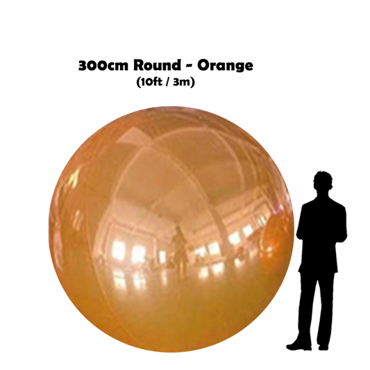 300 cm Big orange ball beside 5'10 guy silhouette