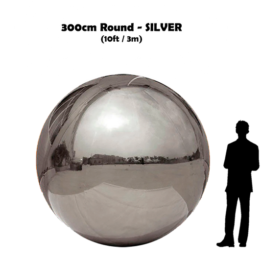300cm Big silver ball beside 5'10 guy silhouette
