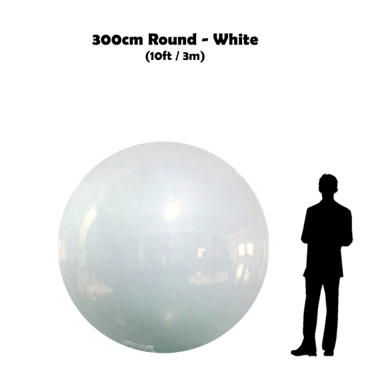 300  cm Big White ball beside 5'10 guy silhouette