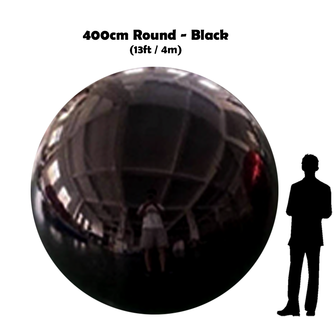 400cm Big Black ball beside 5'10 guy silhouette