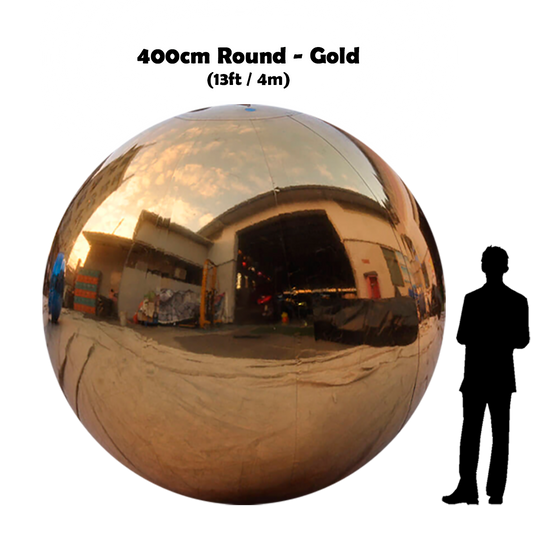 400cm Big gold ball beside 5'10 guy silhouette