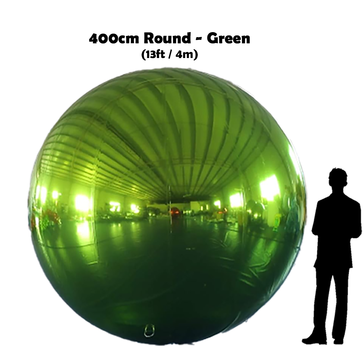 400cm Big Green ball beside 5'10 guy silhouette