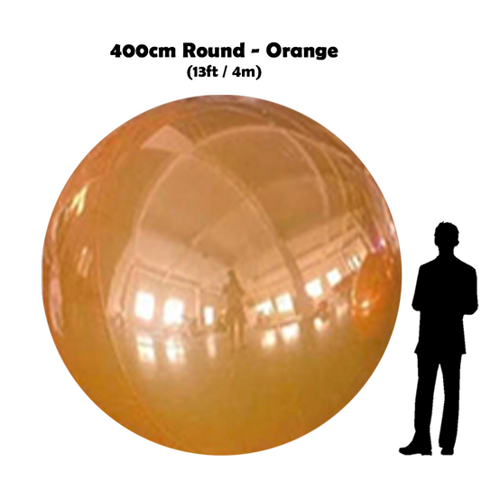 400 cm Big orange ball beside 5'10 guy silhouette