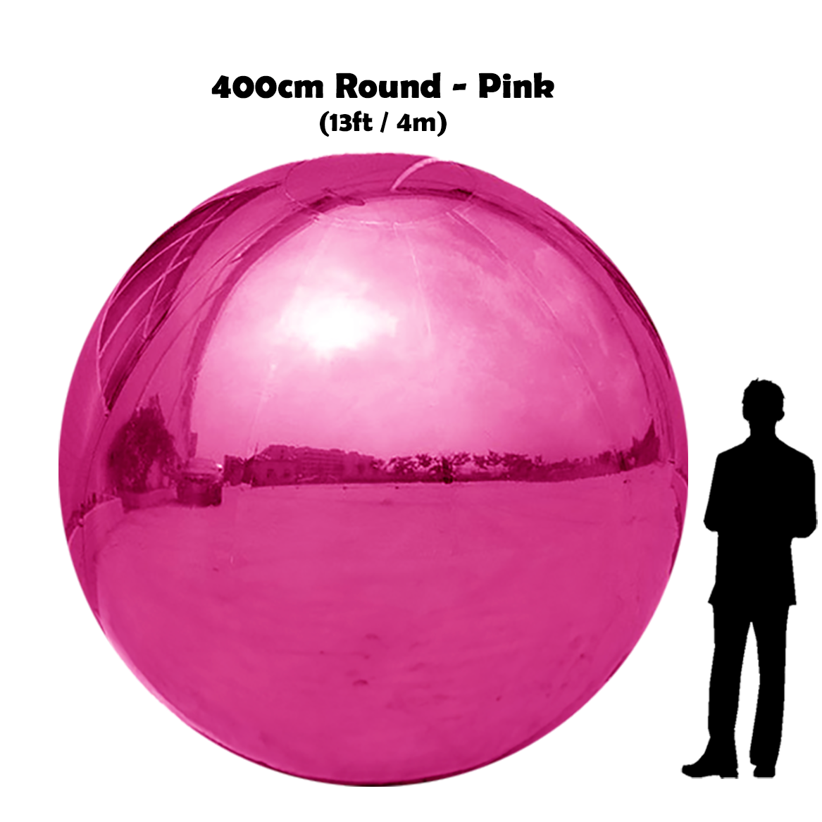 400 cm Big Pink ball beside 5'10 guy silhouette