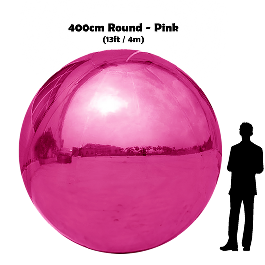 400 cm Big Pink ball beside 5'10 guy silhouette