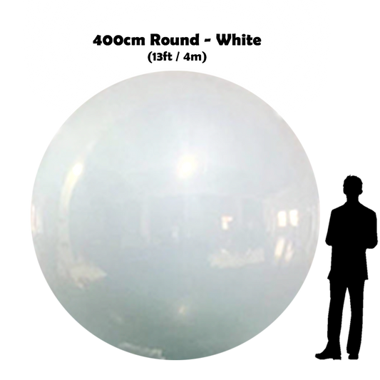 400 cm Big White ball beside 5'10 guy silhouette