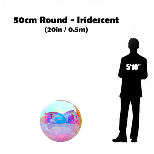 50cm Big iridescent ball beside 5'10 guy silhouette