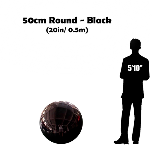 50 cm Big Black ball beside 5'10 guy silhouette