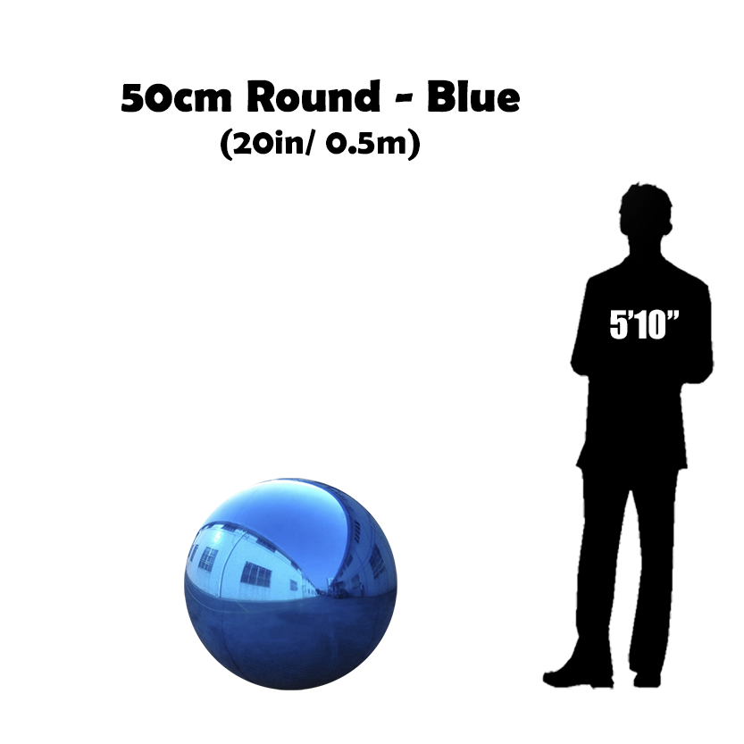 50 cm Big Blue ball beside 5'10 guy silhouette