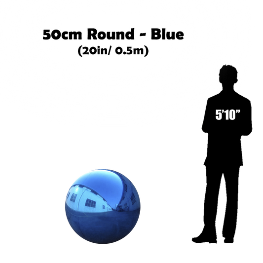 50 cm Big Blue ball beside 5'10 guy silhouette
