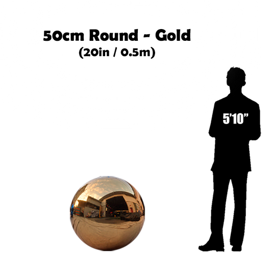 50cm Big silver ball beside 5'10 guy silhouette