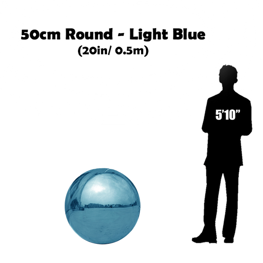 50 cm Big Light blue ball beside 5'10 guy silhouette