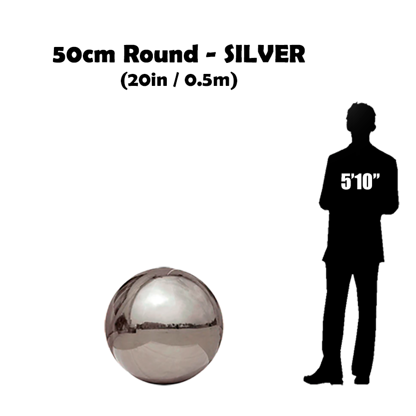 50cm Big silver ball beside 5'10 guy silhouette