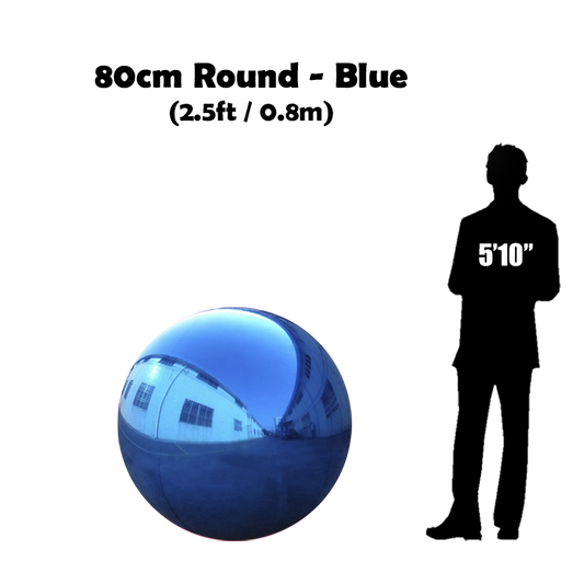 80 cm Big Blue ball beside 5'10 guy silhouette