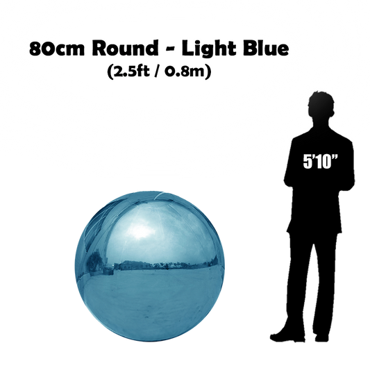 80 cm Big light blue ball beside 5'10 guy silhouette