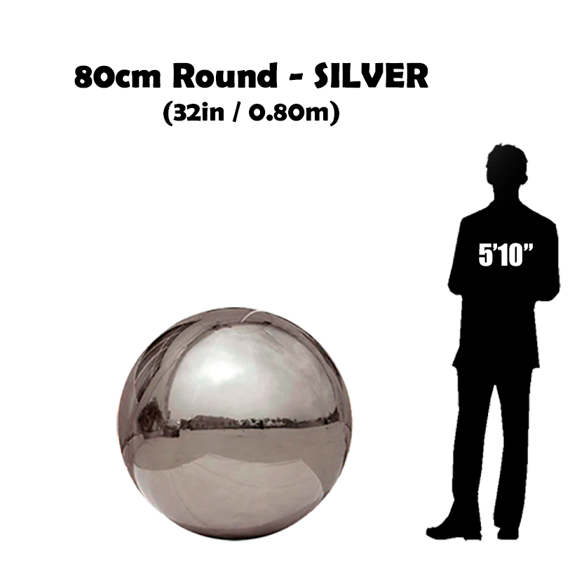 80cm Big silver ball beside 5'10 guy silhouette