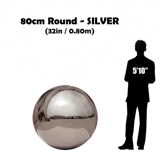 80cm Big silver ball beside 5'10 guy silhouette
