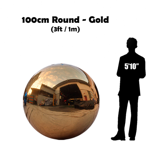 100cm Big gold ball beside 5'10 guy silhouette 