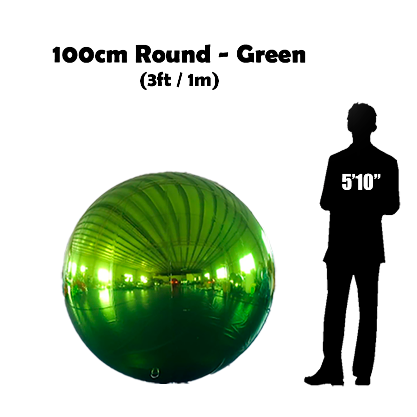 100cm Big Green ball beside 5'10 guy silhouette 