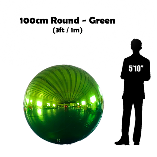 100cm Big Green ball beside 5'10 guy silhouette 