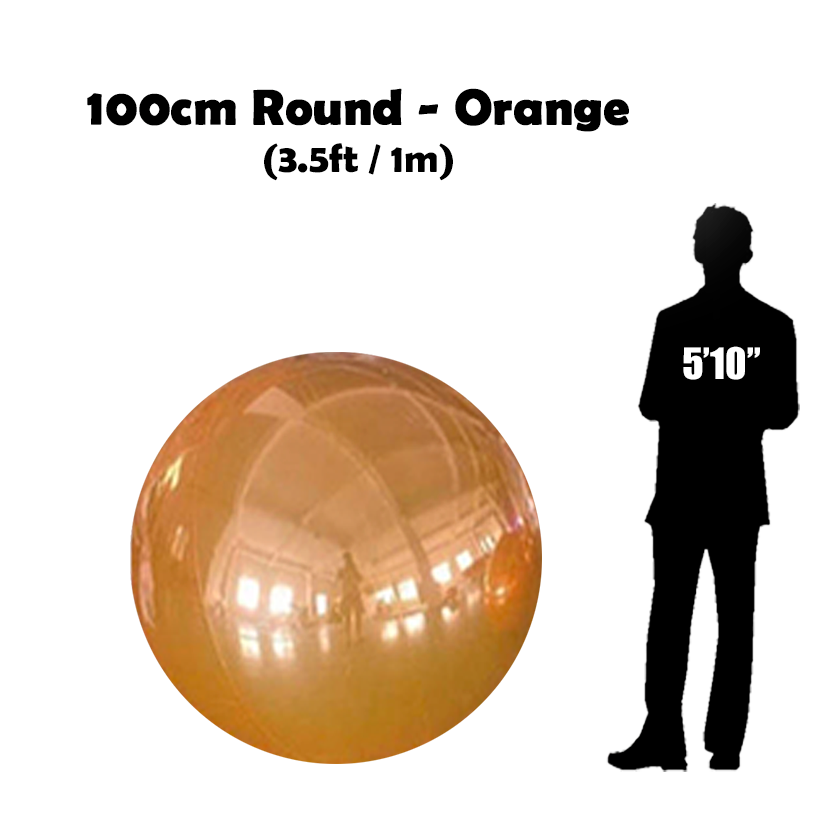 100 cm Big Orange ball beside 5'10 guy silhouette 