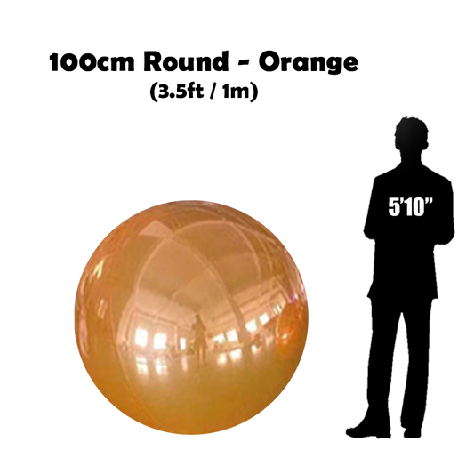 100 cm Big Orange ball beside 5'10 guy silhouette 