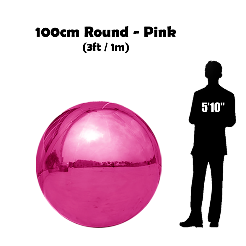 100 cm Big Pink ball beside 5'10 guy silhouette 