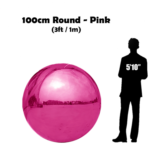100 cm Big Pink ball beside 5'10 guy silhouette 