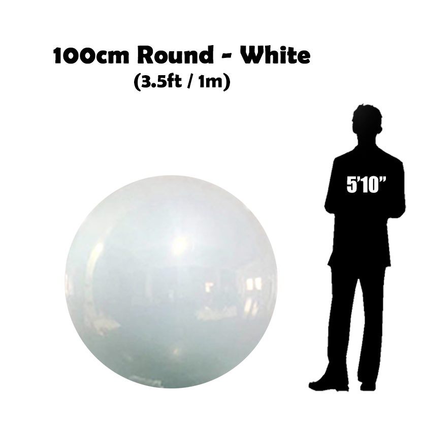 100 cm Big White ball beside 5'10 guy silhouette 